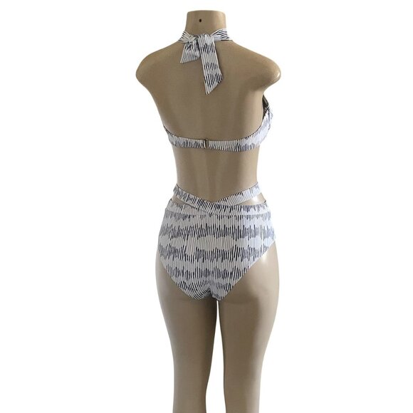 Premium 2-PC Swimsuit Multi-wear Halter Top High Waist Patterned Design Bikini - Picture 3 of 10